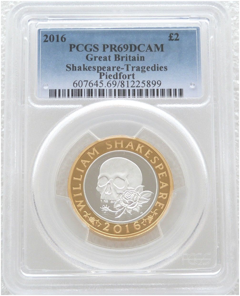 2016 William Shakespeare Tragedies Piedfort £2 Silver Proof Coin PCGS PR69 DCAM 2016 William Shakespeare Tragedies Piedfort £2 Silver Proof Coin PCGS PR69 DCAM