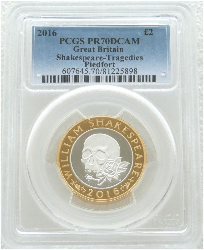 2016 William Shakespeare Tragedies Piedfort £2 Silver Proof Coin PCGS PR70 DCAM 2016 William Shakespeare Tragedies Piedfort £2 Silver Proof Coin PCGS PR70 DCAM