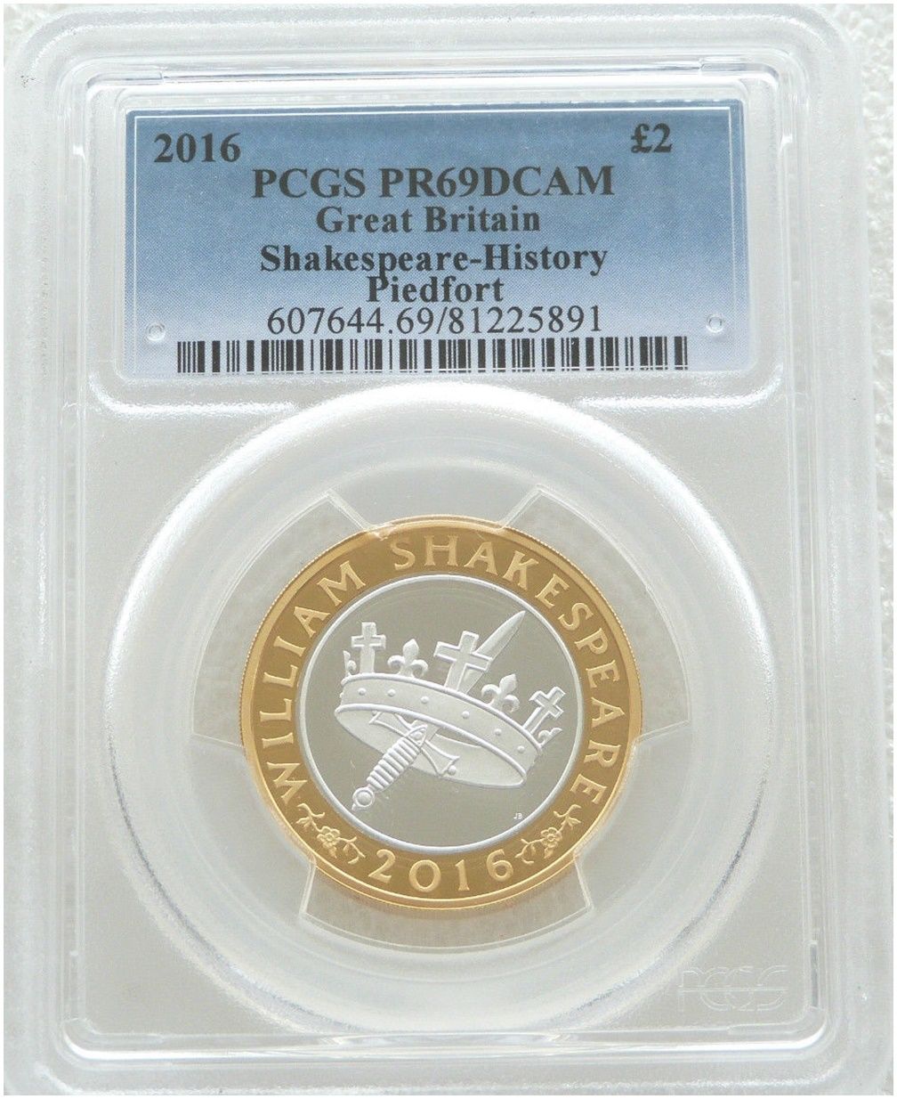 2016 William Shakespeare Histories Piedfort £2 Silver Proof Coin PCGS PR69 DCAM 2016 William Shakespeare Histories Piedfort £2 Silver Proof Coin PCGS PR69 DCAM