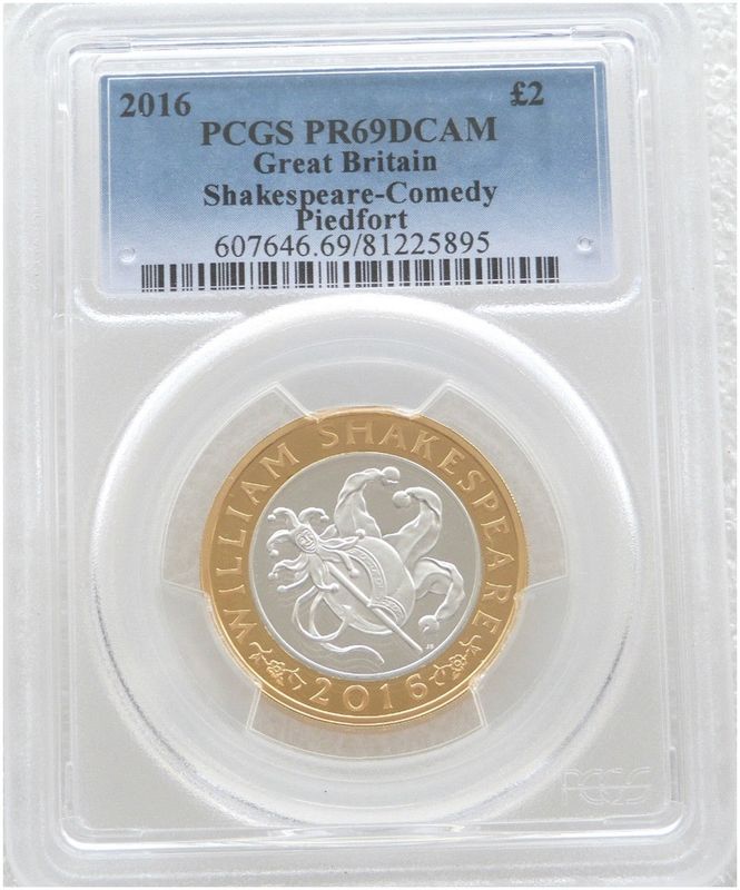 2016 William Shakespeare Comedies Piedfort £2 Silver Proof Coin PCGS PR69 DCAM 2016 William Shakespeare Comedies Piedfort £2 Silver Proof Coin PCGS PR69 DCAM