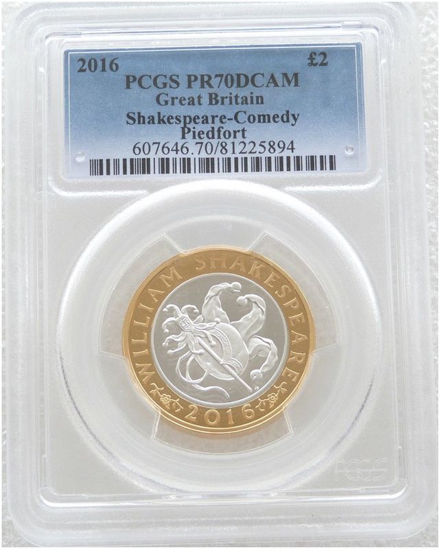 2016 William Shakespeare Comedies Piedfort £2 Silver Proof Coin PCGS PR70 DCAM 2016 William Shakespeare Comedies Piedfort £2 Silver Proof Coin PCGS PR70 DCAM