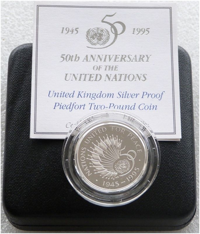 1995 United Nations Piedfort £2 Silver Proof Coin Box Coa 1995 United Nations Piedfort £2 Silver Proof Coin Box Coa
