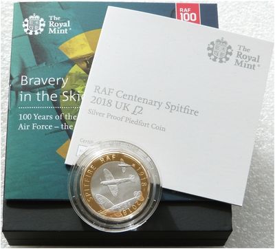 2018 Royal Air Force RAF Spitfire Piedfort £2 Silver Proof Coin Box Coa