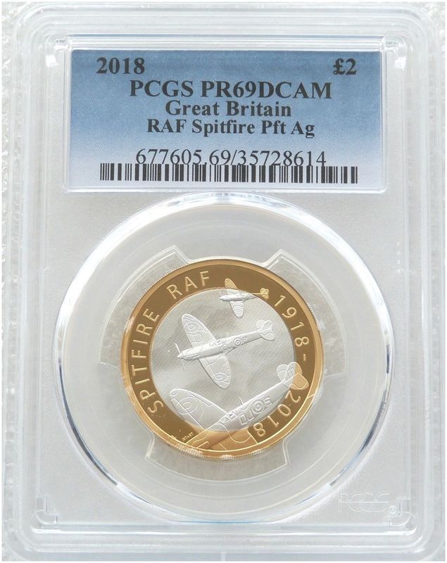 2018 Royal Air Force RAF Spitfire Piedfort £2 Silver Proof Coin PCGS PR69 DCAM 2018 Royal Air Force RAF Spitfire Piedfort £2 Silver Proof Coin PCGS PR69 DCAM
