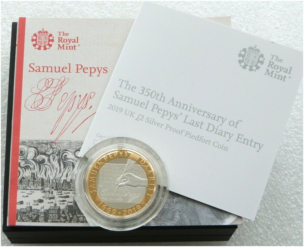 2019 Samuel Pepys Piedfort £2 Silver Proof Coin Box Coa 2019 Samuel Pepys Piedfort £2 Silver Proof Coin Box Coa
