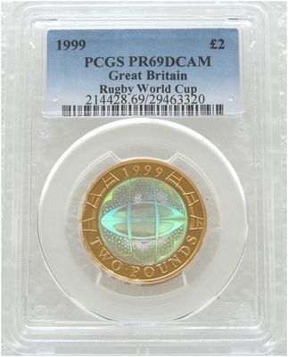 1999 Rugby World Cup Hologram Piedfort £2 Silver Proof Coin PCGS PR69 DCAM 1999 Rugby World Cup Hologram Piedfort £2 Silver Proof Coin PCGS PR69 DCAM