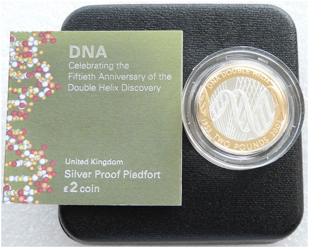2003 DNA Double Helix Piedfort £2 Silver Proof Coin Box Coa 2003 DNA Double Helix Piedfort £2 Silver Proof Coin Box Coa