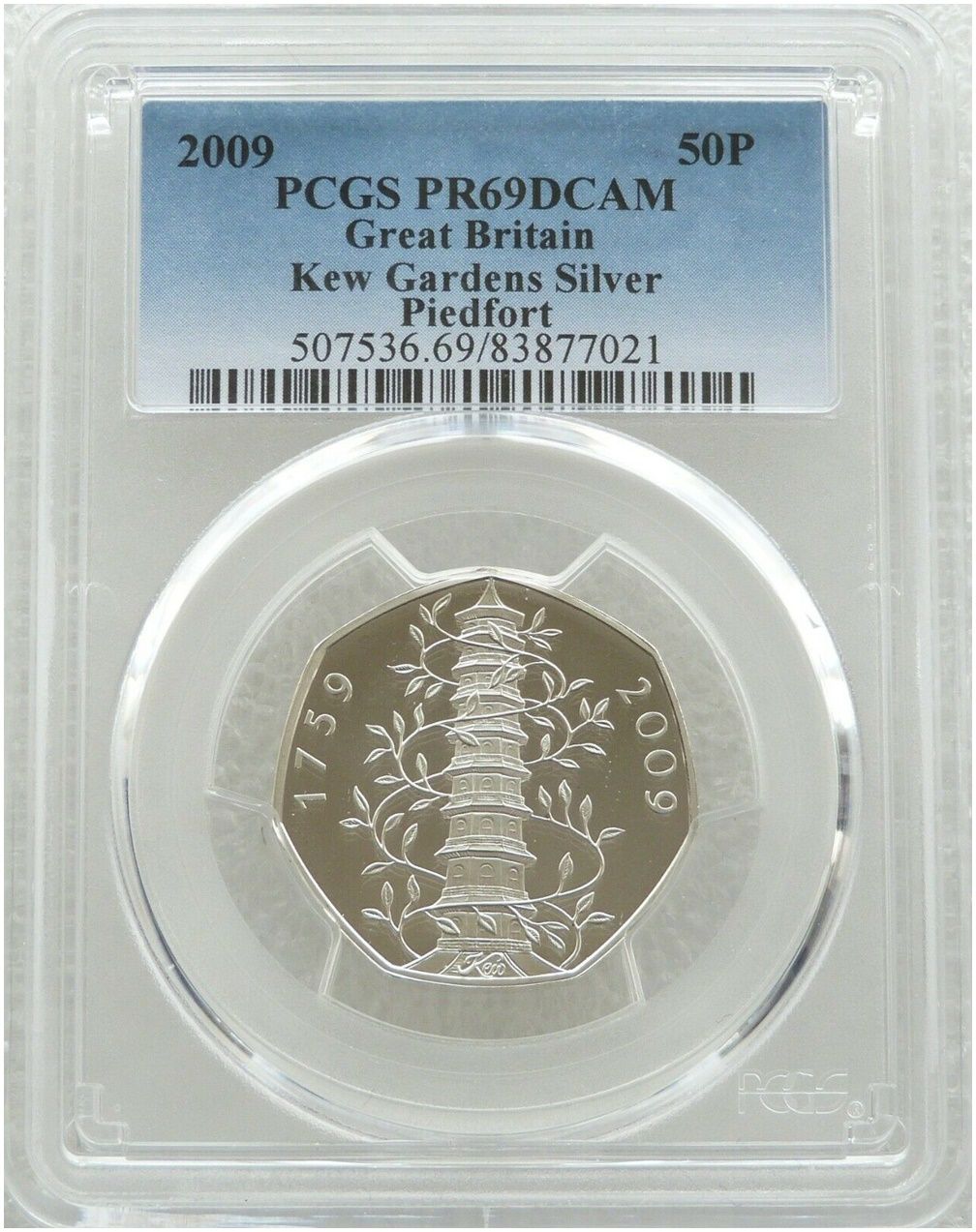 2009 Kew Gardens Piedfort 50p Silver Proof Coin PCGS PR69 DCAM 2009 Kew Gardens Piedfort 50p Silver Proof Coin PCGS PR69 DCAM