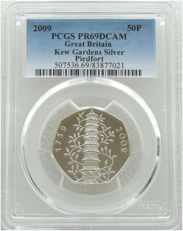 2009 Kew Gardens Piedfort 50p Silver Proof Coin PCGS PR69 DCAM 2009 Kew Gardens Piedfort 50p Silver Proof Coin PCGS PR69 DCAM