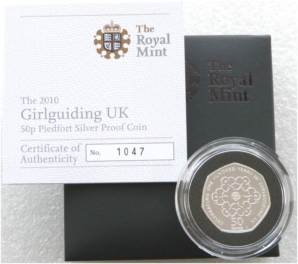 2010 Girlguiding Piedfort 50p Silver Proof Coin Box Coa 2010 Girlguiding Piedfort 50p Silver Proof Coin Box Coa