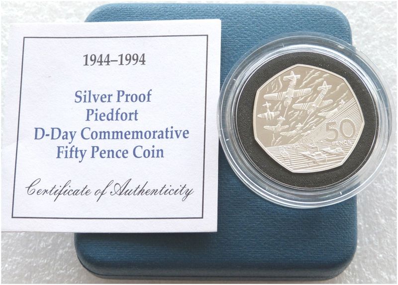 1994 D-Day Landings Piedfort 50p Silver Proof Coin Box Coa