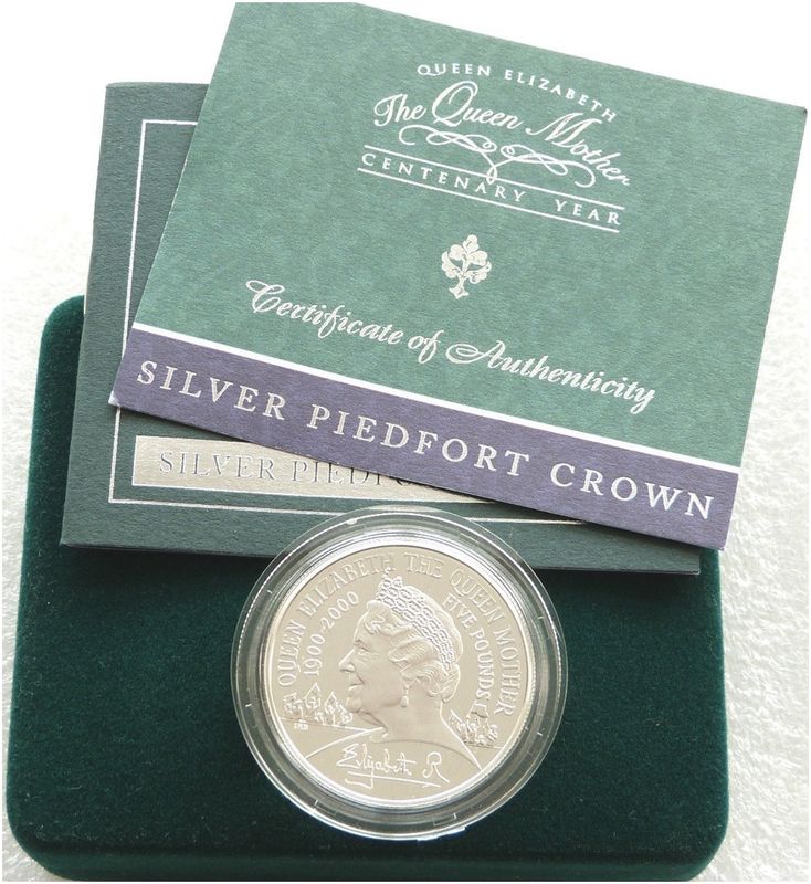2000 Queen Mother Centenary Piedfort £5 Silver Proof Coin Box Coa