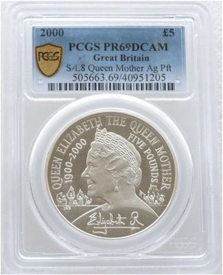 2000 Queen Mother Centenary Piedfort £5 Silver Proof Coin PCGS PR69 DCAM 2000 Queen Mother Centenary Piedfort £5 Silver Proof Coin PCGS PR69 DCAM