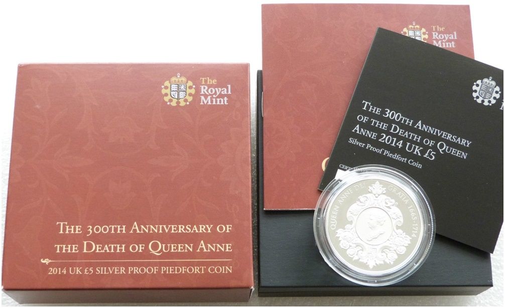 2014 Queen Anne Piedfort £5 Silver Proof Coin Box Coa - Mintage 636 2014 Queen Anne Piedfort £5 Silver Proof Coin Box Coa - Mintage 636