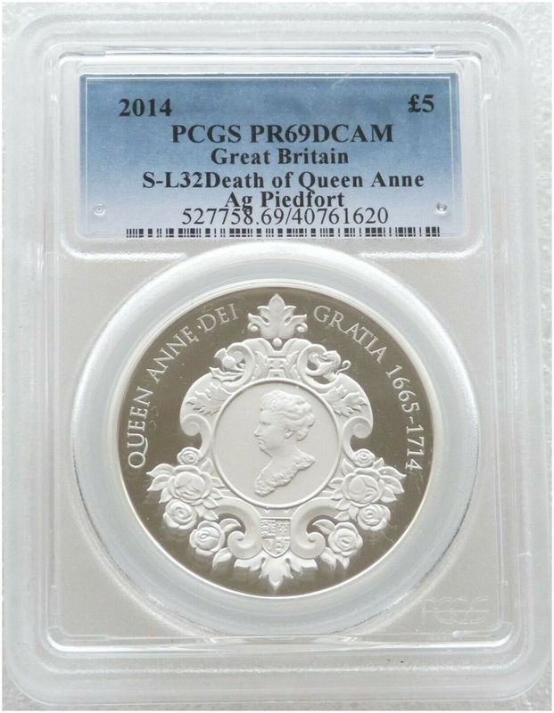 2014 Queen Anne Piedfort £5 Silver Proof Coin PCGS PR69 DCAM
