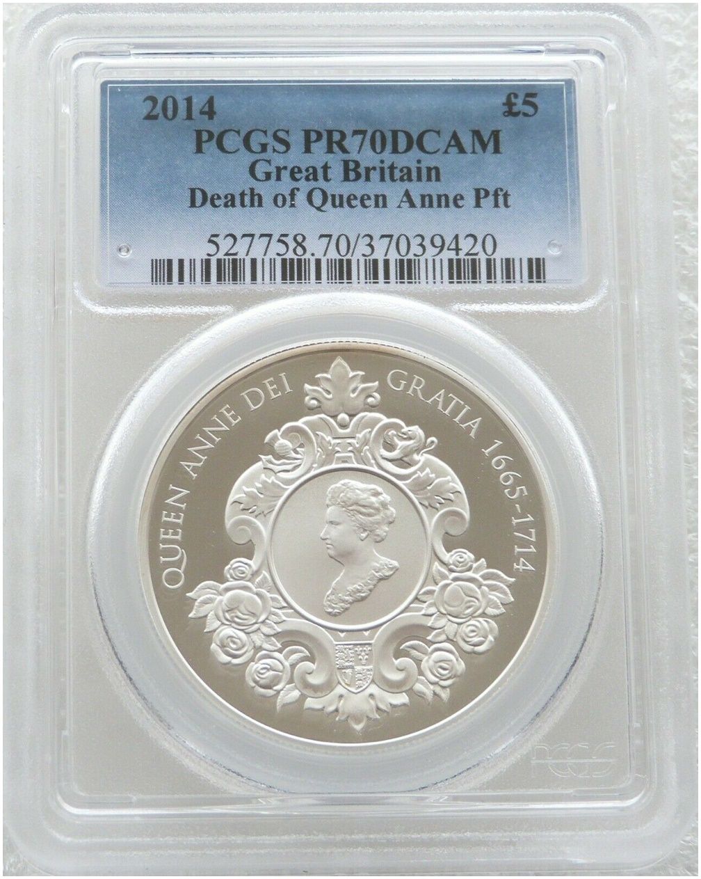 2014 Queen Anne Piedfort £5 Silver Proof Coin PCGS PR70 DCAM 2014 Queen Anne Piedfort £5 Silver Proof Coin PCGS PR70 DCAM