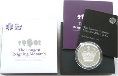 2015 Longest Reigning Monarch Piedfort £5 Silver Proof Coin Box Coa 2015 Longest Reigning Monarch Piedfort £5 Silver Proof Coin Box Coa