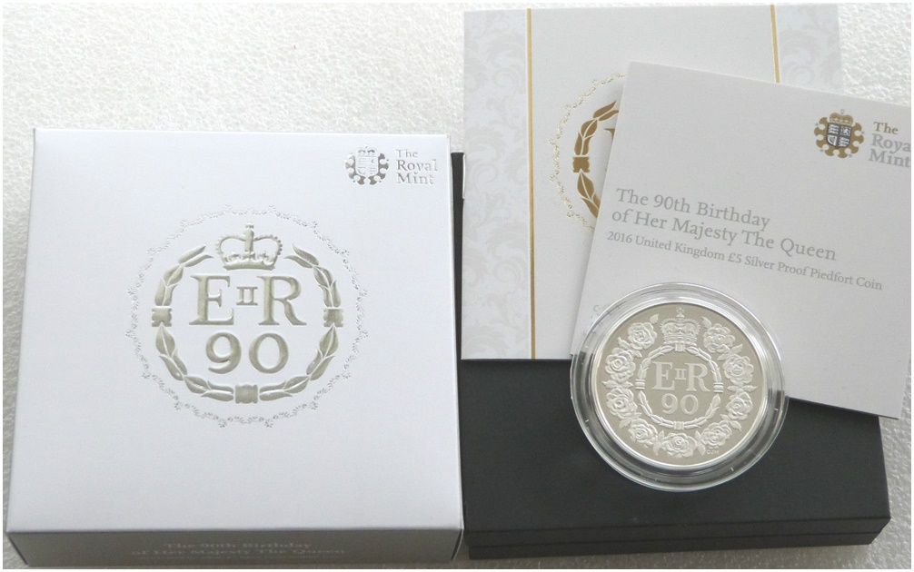 2016 Queen's 90th Birthday Piedfort £5 Silver Proof Coin Box Coa 2016 Queen's 90th Birthday Piedfort £5 Silver Proof Coin Box Coa