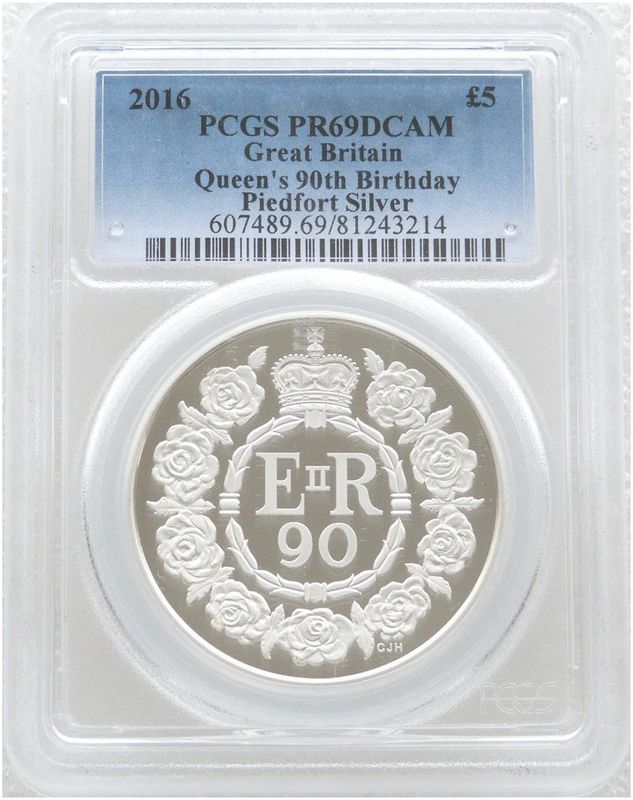 2016 Queen's 90th Birthday Piedfort £5 Silver Proof Coin PCGS PR69 DCAM