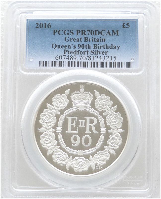 2016 Queen's 90th Birthday Piedfort £5 Silver Proof Coin PCGS PR70 DCAM 2016 Queen's 90th Birthday Piedfort £5 Silver Proof Coin PCGS PR70 DCAM