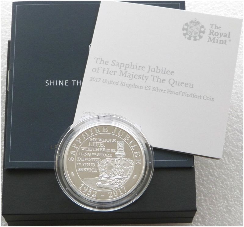 2017 Sapphire Jubilee Piedfort £5 Silver Proof Coin Box Coa 2017 Sapphire Jubilee Piedfort £5 Silver Proof Coin Box Coa