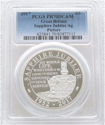 2017 Sapphire Jubilee Piedfort £5 Silver Proof Coin PCGS PR70 DCAM
