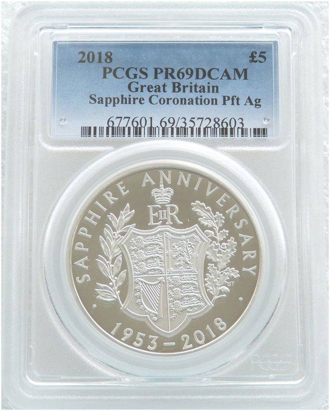 2018 Sapphire Coronation Piedfort £5 Silver Proof Coin PCGS PR69 DCAM 2018 Sapphire Coronation Piedfort £5 Silver Proof Coin PCGS PR69 DCAM