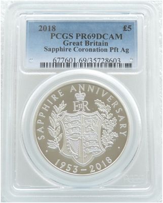 2018 Sapphire Coronation Piedfort £5 Silver Proof Coin PCGS PR69 DCAM 2018 Sapphire Coronation Piedfort £5 Silver Proof Coin PCGS PR69 DCAM