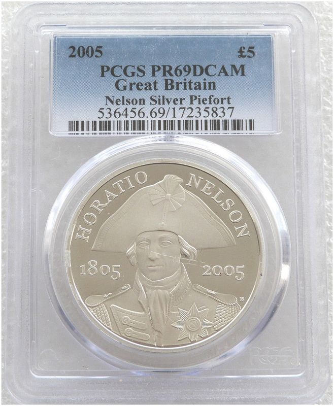 2005 Horatio Nelson Piedfort £5 Silver Proof Coin PCGS PR69 DCAM 2005 Horatio Nelson Piedfort £5 Silver Proof Coin PCGS PR69 DCAM