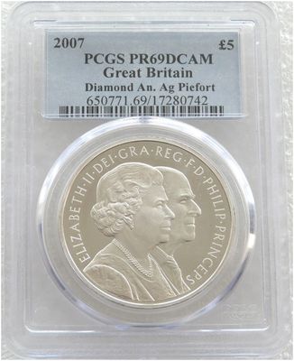 2007 Diamond Wedding Piedfort £5 Silver Proof Coin PCGS PR69 DCAM 2007 Diamond Wedding Piedfort £5 Silver Proof Coin PCGS PR69 DCAM