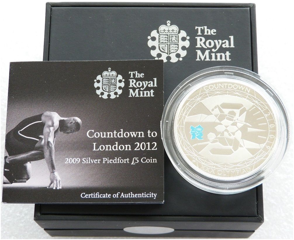 2009 London Olympic Games Countdown Piedfort £5 Silver Proof Coin Box Coa 2009 London Olympic Games Countdown Piedfort £5 Silver Proof Coin Box Coa