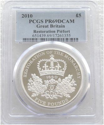 2010 Restoration of the Monarchy Piedfort £5 Silver Proof Coin PCGS PR69 DCAM 2010 Restoration of the Monarchy Piedfort £5 Silver Proof Coin PCGS PR69 DCAM
