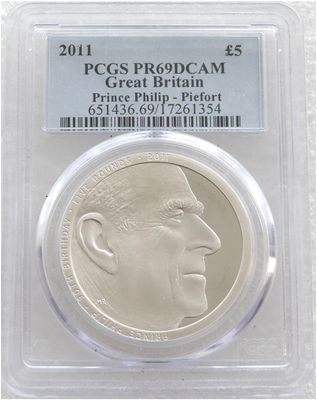 2011 Prince Philip 90th Birthday Piedfort £5 Silver Proof Coin PCGS PR69 DCAM