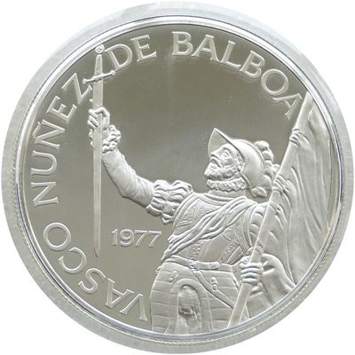 1977 Panama Vasco Nunez Large 20 Balboa Silver Proof Coin Box Coa