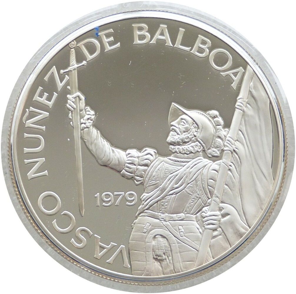 1979 Panama Vasco Nunez Large 20 Balboa Silver Proof Coin Box Coa