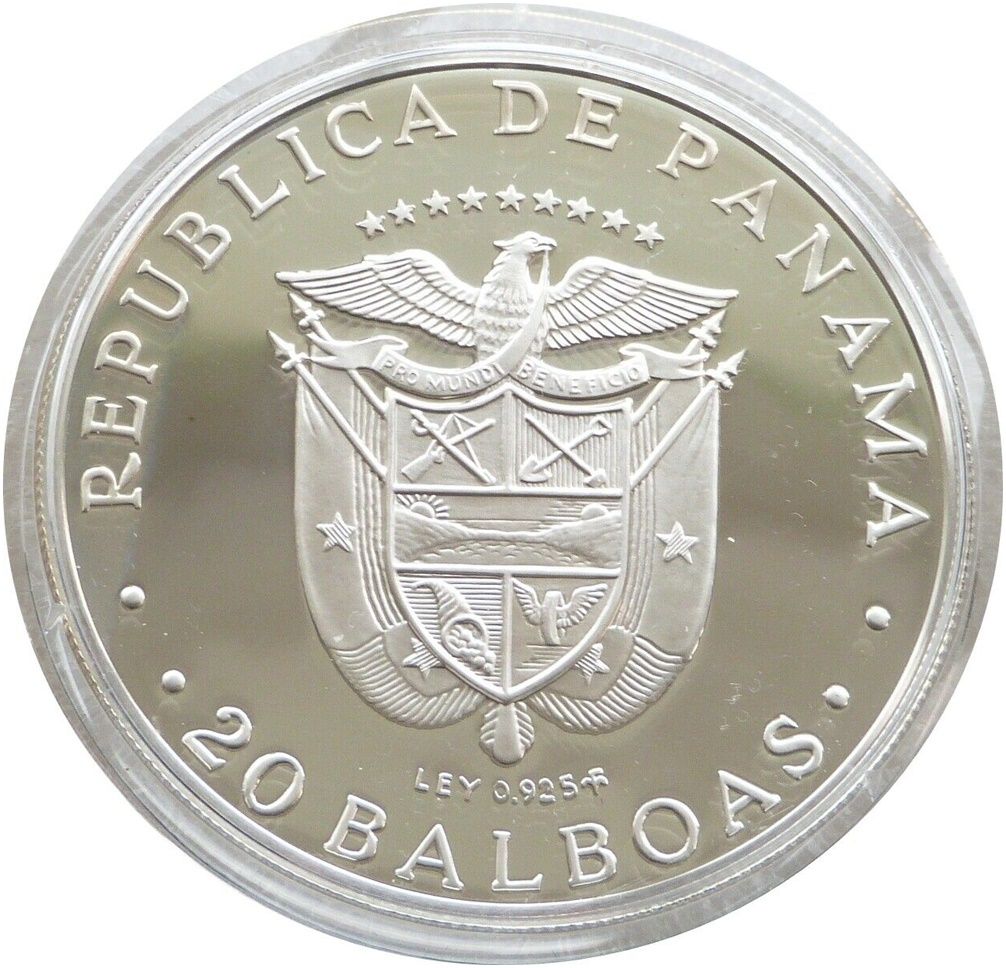1979 Panama Vasco Nunez Large 20 Balboa Silver Proof Coin Box Coa