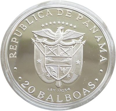 1979 Panama Vasco Nunez Large 20 Balboa Silver Proof Coin Box Coa