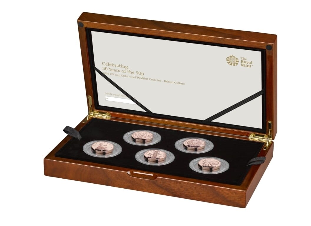 2019 British Culture Piedfort 50p Gold Proof 5 Coin Set Box Coa 2019 British Culture Piedfort 50p Gold Proof 5 Coin Set Box Coa