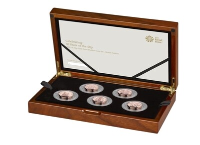 2019 British Culture Piedfort 50p Gold Proof 5 Coin Set Box Coa 2019 British Culture Piedfort 50p Gold Proof 5 Coin Set Box Coa