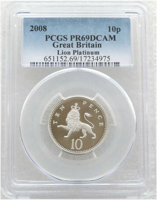 2008 Crowned Lion Passant 10p Platinum Proof Coin PCGS PR69 DCAM 2008 Crowned Lion Passant 10p Platinum Proof Coin PCGS PR69 DCAM