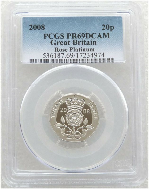 2008 Tudor Rose 20p Platinum Proof Coin PCGS PR69 DCAM