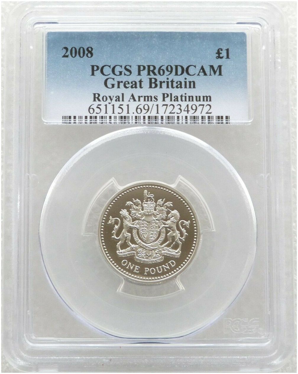 2008 Royal Arms £1 Platinum Proof Coin PCGS PR69 DCAM