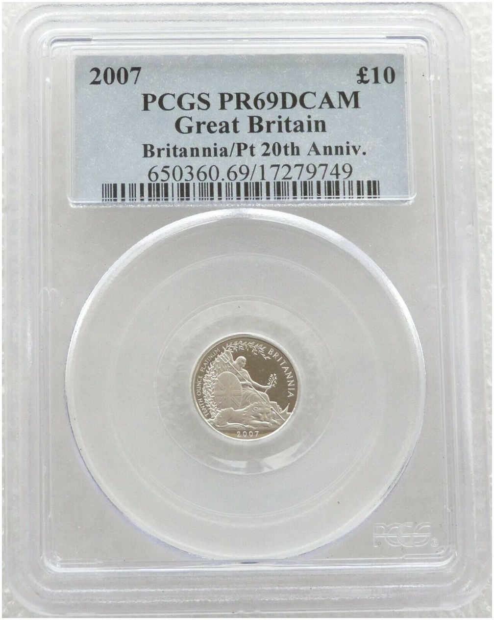 2007 Britannia £10 Platinum Proof 1/10oz Coin PCGS PR69 DCAM 2007 Britannia £10 Platinum Proof 1/10oz Coin PCGS PR69 DCAM