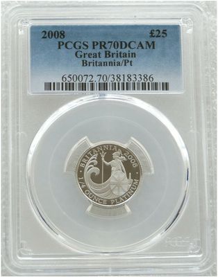 2008 Britannia £25 Platinum Proof 1/4oz Coin PCGS PR70 DCAM