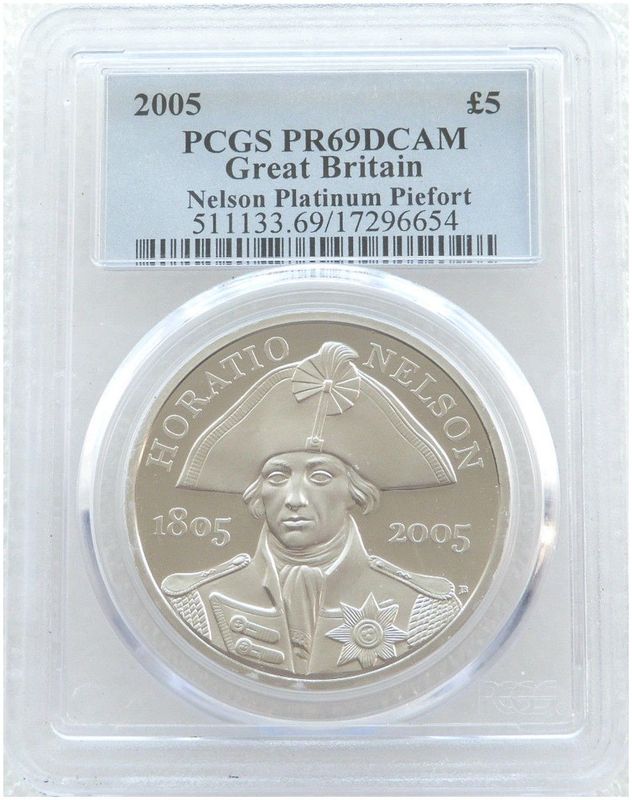 2005 Horatio Nelson Piedfort £5 Platinum Proof 3oz Coin PCGS PR69 DCAM 2005 Horatio Nelson Piedfort £5 Platinum Proof 3oz Coin PCGS PR69 DCAM