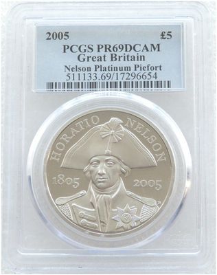 2005 Horatio Nelson Piedfort £5 Platinum Proof 3oz Coin PCGS PR69 DCAM 2005 Horatio Nelson Piedfort £5 Platinum Proof 3oz Coin PCGS PR69 DCAM