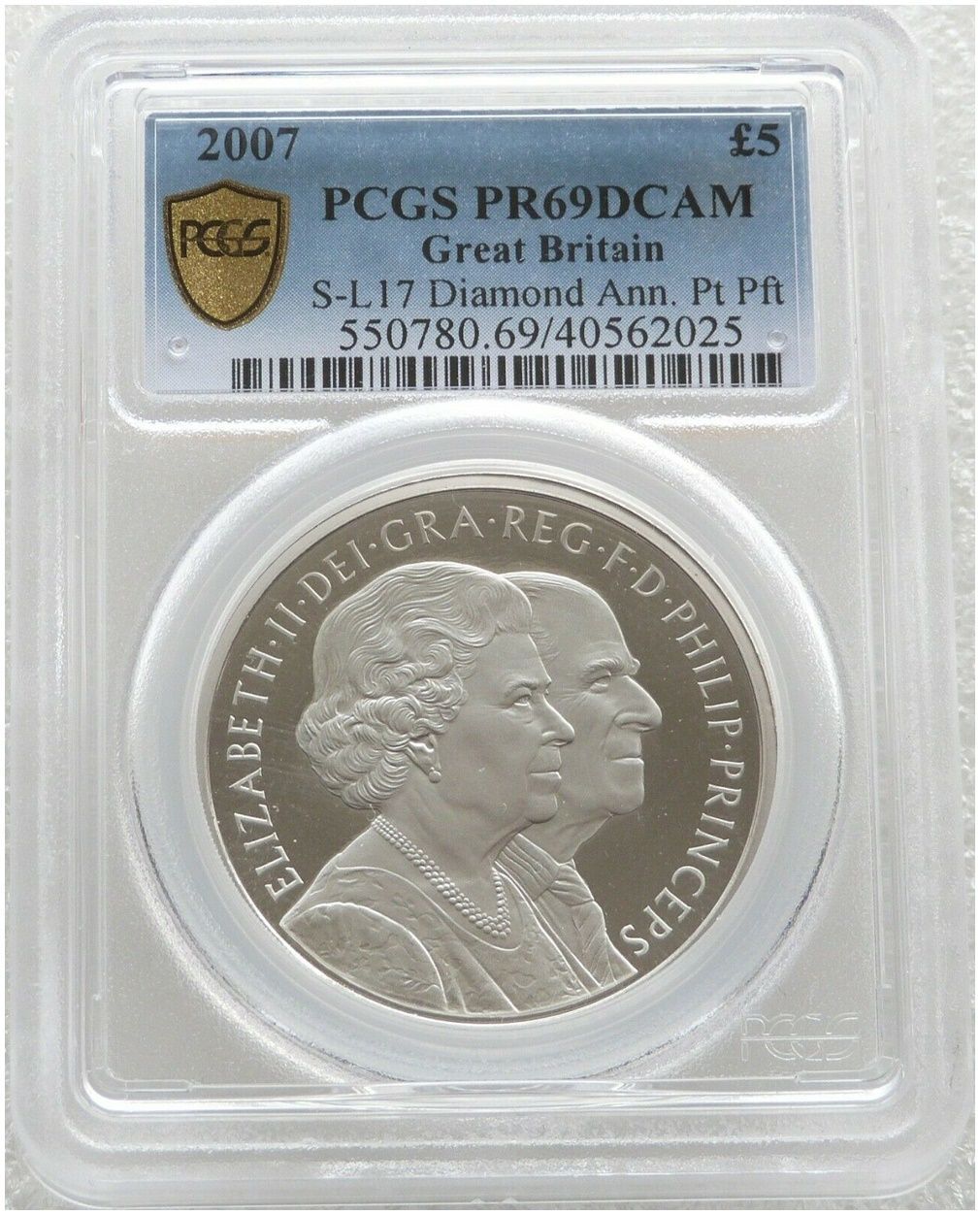 2007 Diamond Wedding Piedfort £5 Platinum Proof 3oz Coin PCGS PR69 DCAM