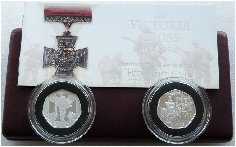 2006 Victoria Cross Piedfort 50p Silver Proof 2 Coin Set Box Coa 2006 Victoria Cross Piedfort 50p Silver Proof 2 Coin Set Box Coa