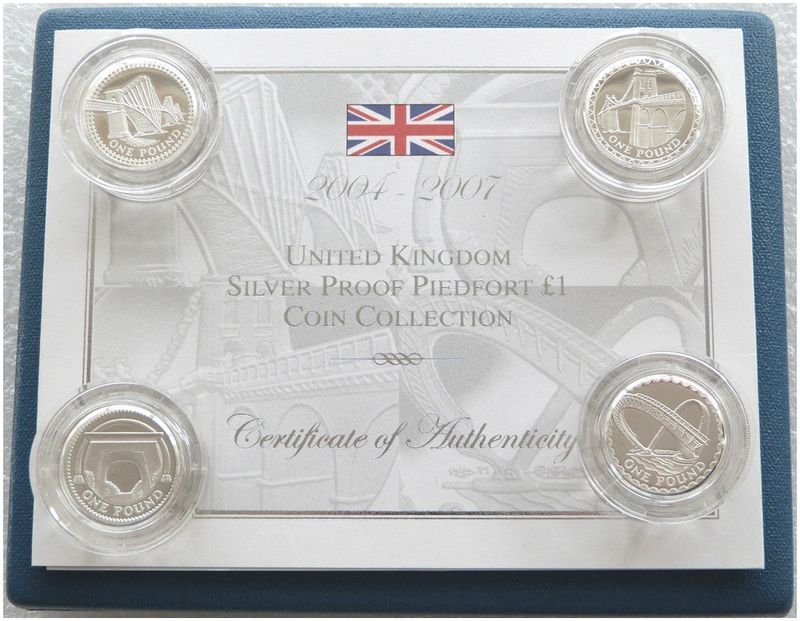 2004 - 2007 United Kingdom Bridges Piedfort £1 Silver Proof 4 Coin Set Box Coa 2004 - 2007 United Kingdom Bridges Piedfort £1 Silver Proof 4 Coin Set Box Coa
