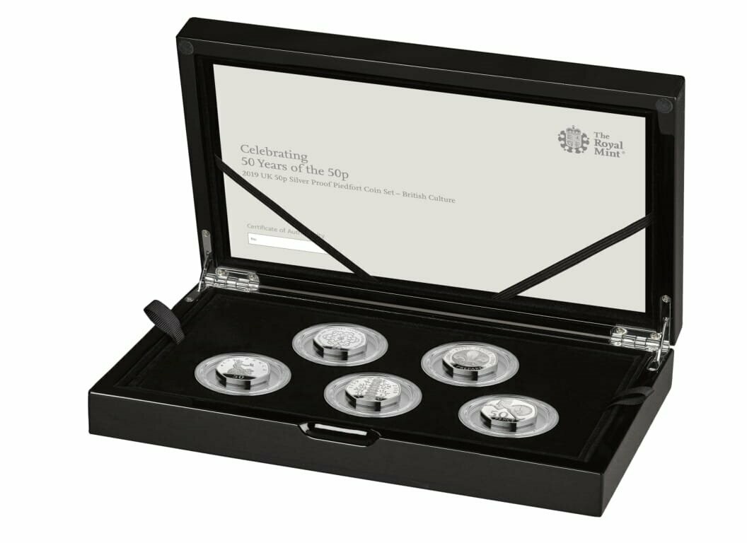 2019 British Culture Piedfort 50p Silver Proof 5 Coin Set Box Coa 2019 British Culture Piedfort 50p Silver Proof 5 Coin Set Box Coa
